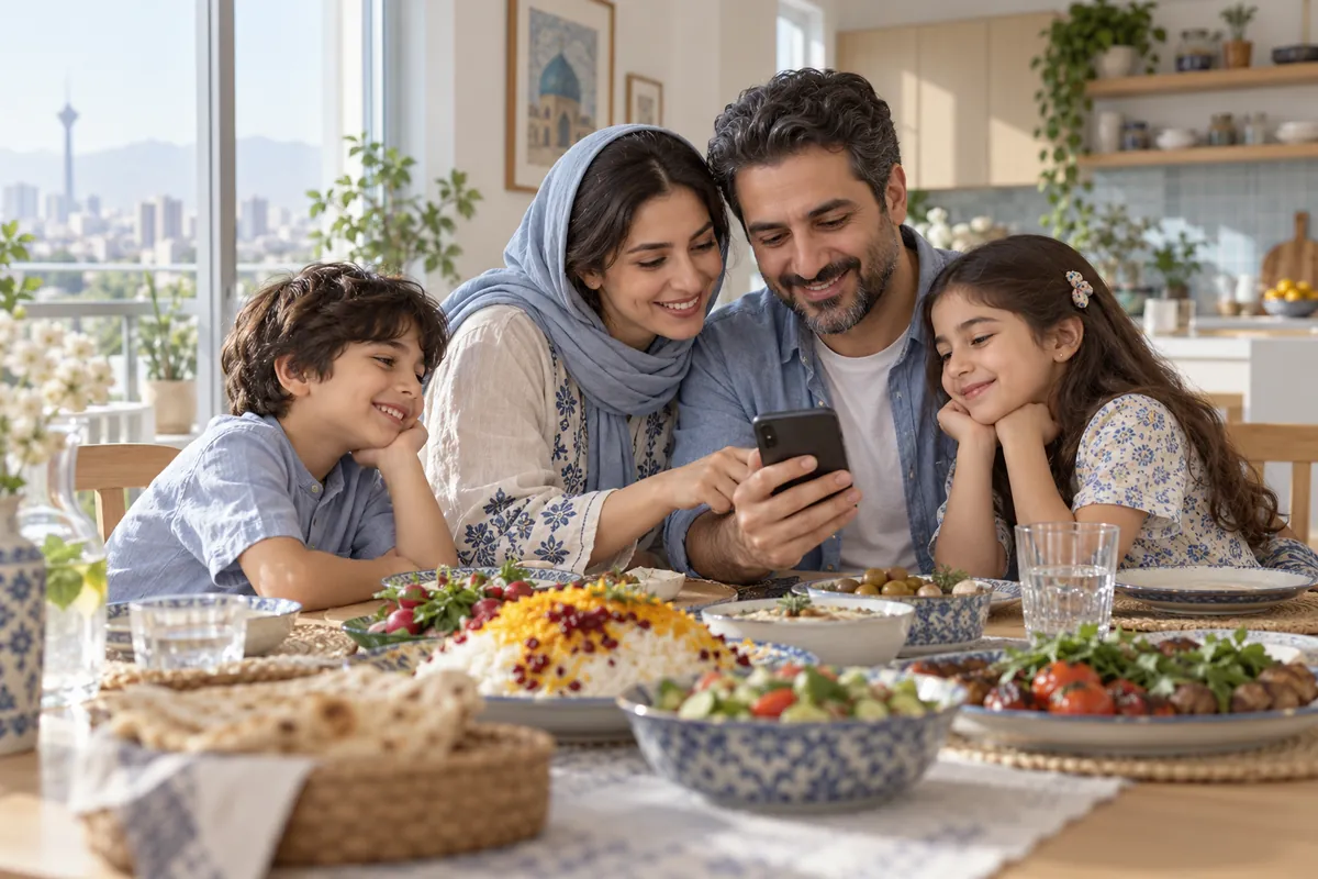 خانواده‌ای چهارنفره دور میز آشپزخانه